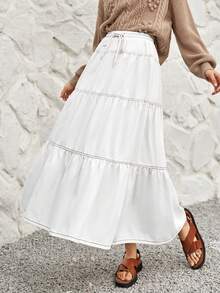 Bohemela 腰部抽繩荷葉邊牛仔半身裙 - 白色 - 查看 3