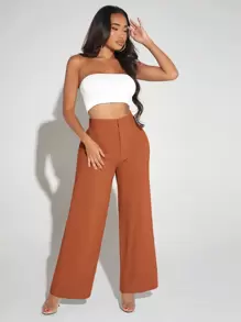 SHEIN SXY 純色高腰闊腿褲 - 亮橙色 - 查看 1