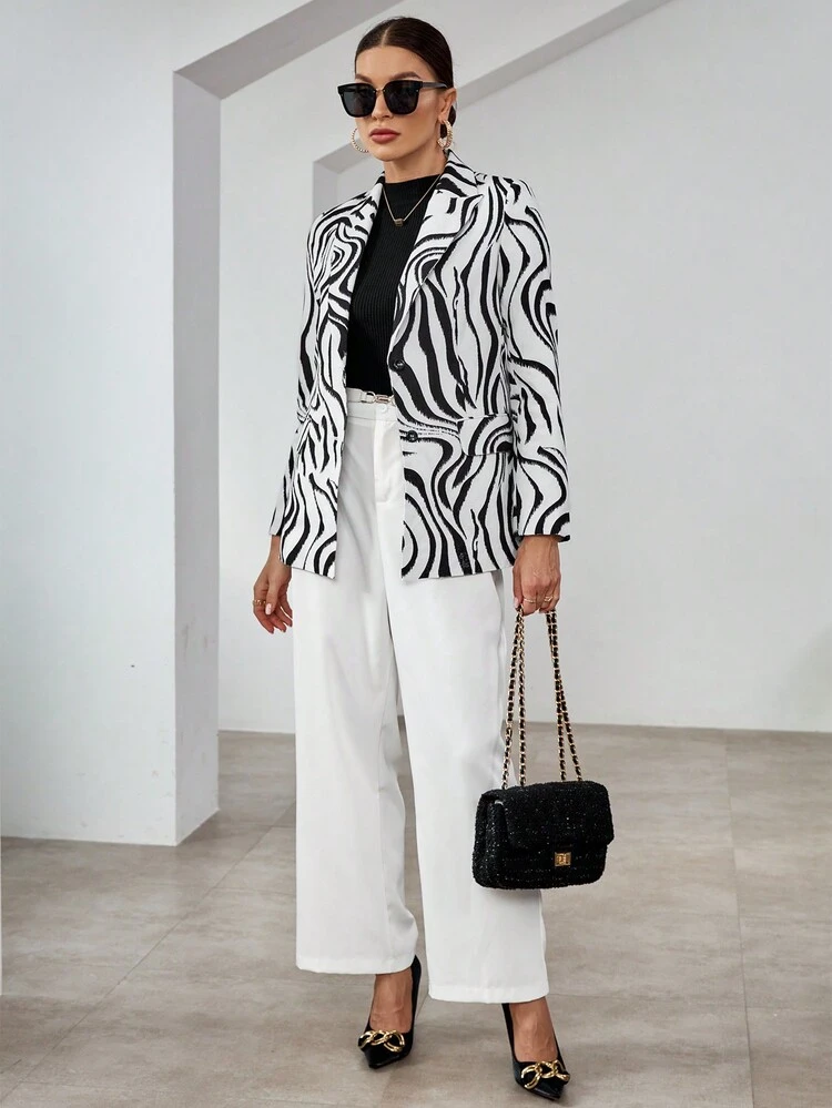 Zebra Striped Flap Detail Blazer