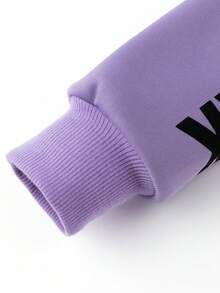 Tween Girl 1pc Letter Graphic Drop Shoulder Hooded Crop Sweatshirt - Purple - View 3