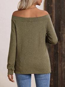 EMERY ROSE Camiseta unicolor de hombros descubiertos - Verde militar - Ver 2