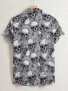 Hombres talla grande Camisa estampado de cráneo sin camiseta - Blanco y Negro - Ver 2