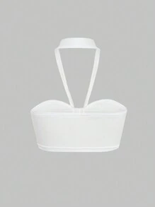 EgrlEra 素色繞頸短上衣 - 白色 - 查看 2