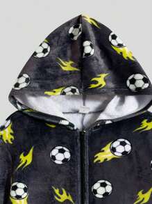 SHEIN Tween Boy Soccer Print Hooded Sleep Jumpsuit - Multicolor - View 8