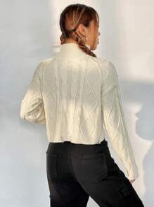 SHEIN Unity Cable Knit Drop Shoulder Half Zip Up Sweater - Apricot - View 2