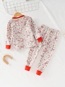 Cô Gái Trẻ Thỏ & In Dâu tây Tương phản ràng buộc Bộ PJ - Màu Xám nhạt - Xem 2