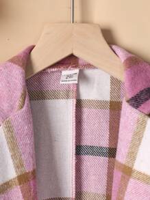 青少年女孩格紋印花外套馬甲 - 粉色 - 查看 3