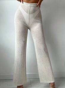 Summer Solid Cover Up Pants - Beige - View 3
