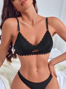 2 Packs Cut-Out Scallop Trim Bra Set Lingerie - Black and White - View 3