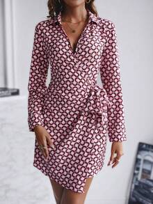 SHEIN Clasi Allover Print Knot Side Wrap Dress - Pink - View 3