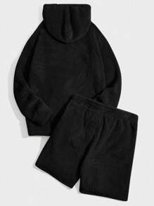 Manfinity VCAY Men Letter Patched Drawstring Teddy Hoodie & Shorts