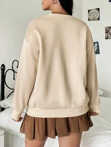 SHEIN EZwear 大碼棕櫚樹和標語圖案落肩袖運動衫 - 淺粉色 - 查看 2