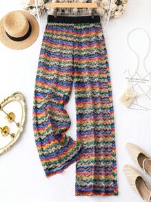 SHEIN Unity Plus Fish Scales Print Wide Leg Pants - Multicolor - View 1