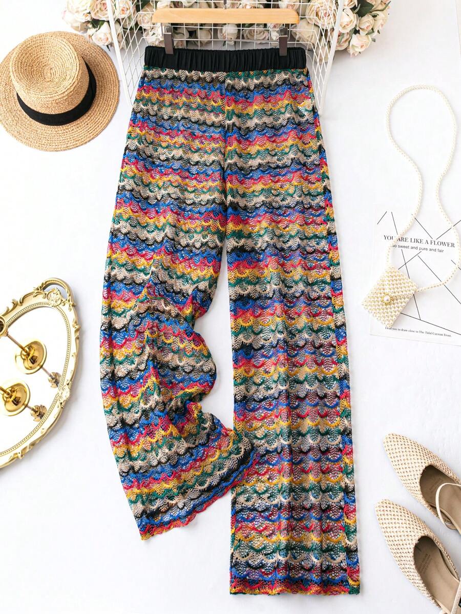 SHEIN Unity Plus Fish Scales Print Wide Leg Pants - Multicolor - View 1