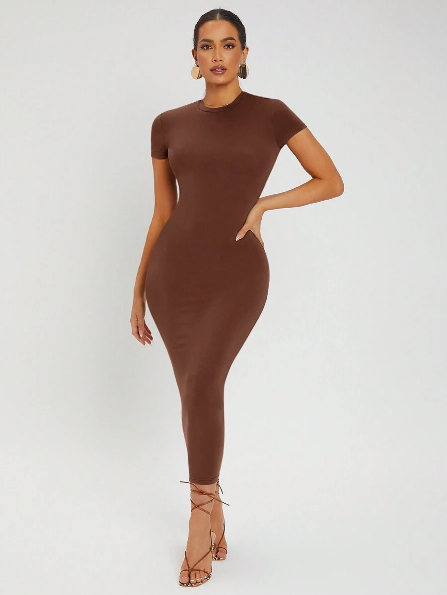 SHEIN SXY Solid Round Neck Bodycon Dress