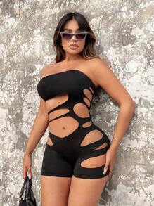 SHEIN SXY Cut Out Tube Unitard Romper - Black - View 7