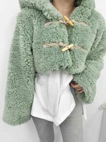 DAZY 落肩袖行李袋開襟連帽毛絨夾克 - 薄荷綠 - 查看 1