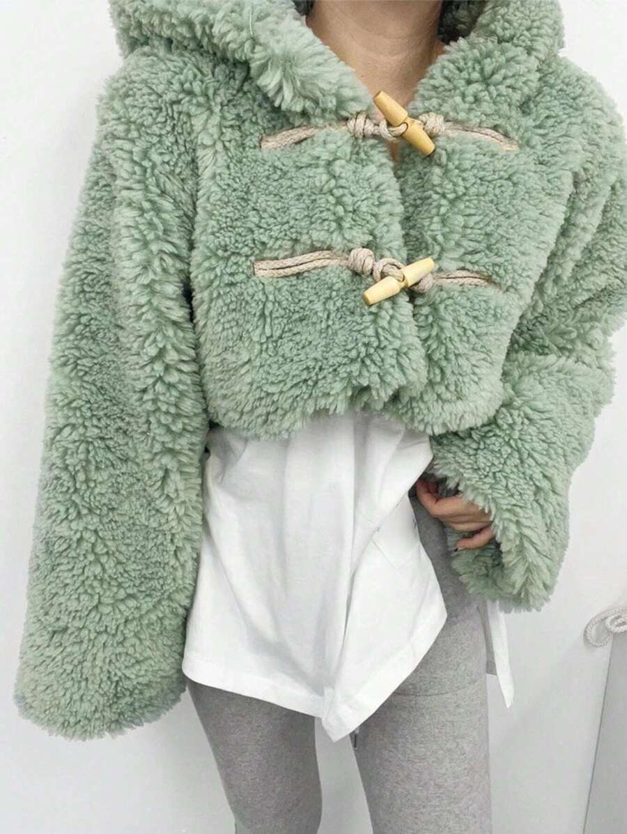 DAZY 落肩袖行李袋開襟連帽毛絨夾克 - 薄荷綠 - 查看 1