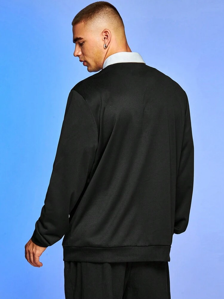 Men's Casual Contrast Collar Letter Graphic Sweatshirt, Autumn/Winter