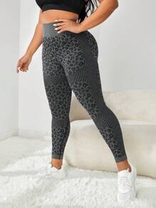 Gameset SHEIN Sport Plus Leopard Print Tummy Control Sports Leggings - Dark Grey - View 6