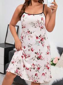 Cộng với váy ngủ Cami Pajama in hoa tương phản - Màu Hồng baby - Xem 1