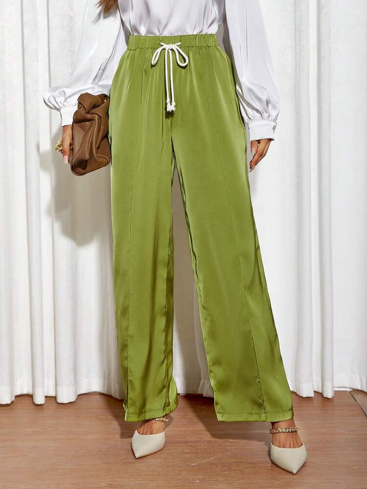 Drawstring Waist Wide Leg Pants