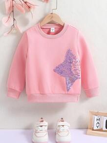 SHEIN Young Girl Contrast Star Sequin Sweatshirt - Pink - View 1