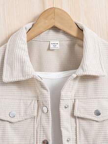 SHEIN Young Girl Flap Pocket Button Front Jacket - Apricot - View 3
