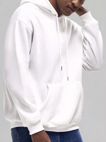 男士標語圖案抽繩連帽衫 - 白色 - 查看 2