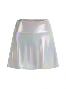 SHEIN ICON Holographic Patent Skirt - Silver - View 1