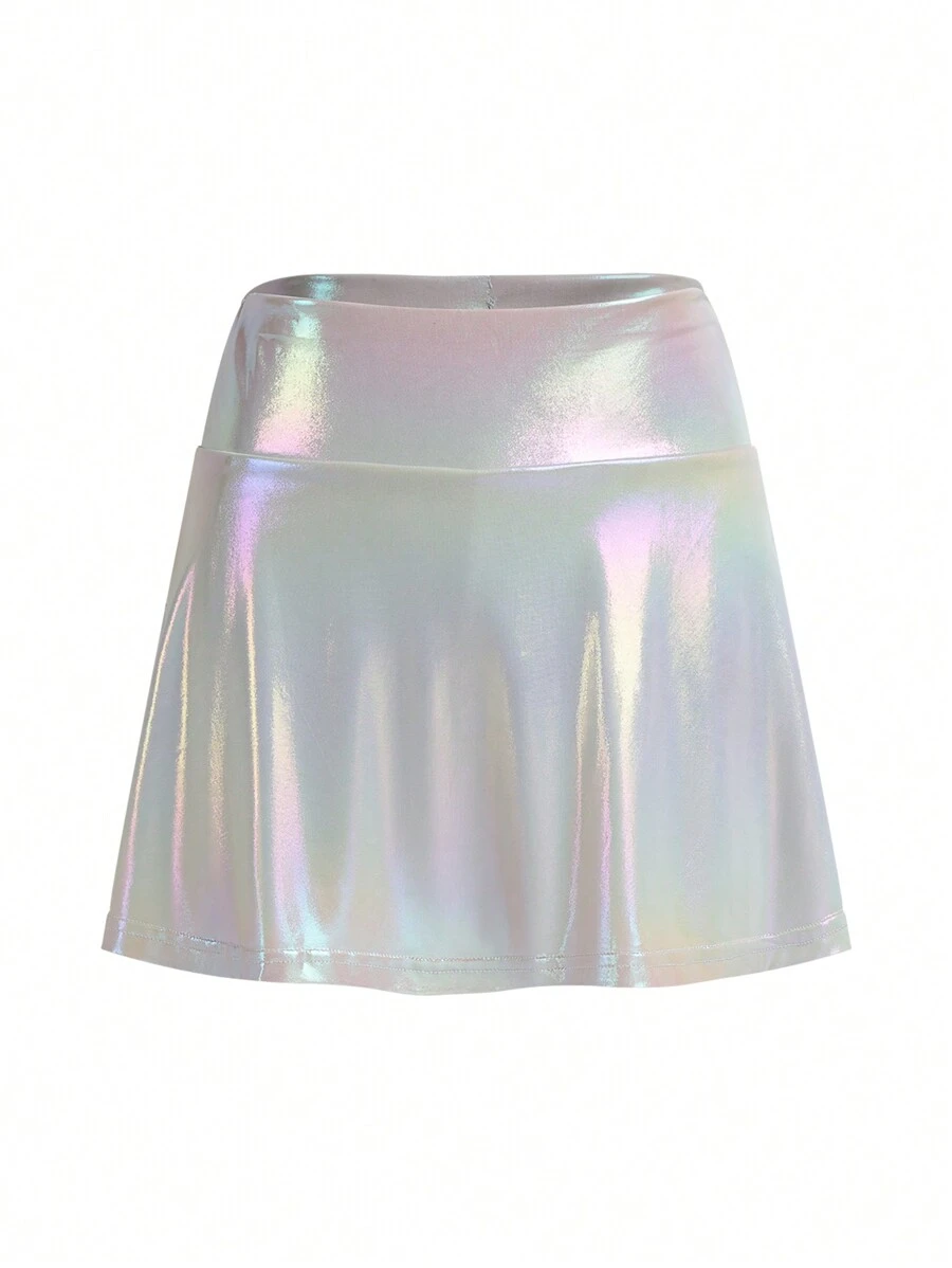 SHEIN ICON Holographic Patent Skirt - Silver - View 1