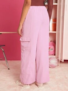 THE POWERPUFF GIRLS X SHEIN 字母圖案側翻蓋口袋工裝褲 - 粉色 - 查看 9