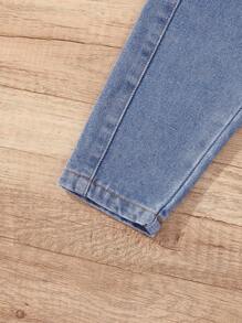 Baby Girl Elastic Waist Paperbag Waist Jeans - Medium Wash - View 5
