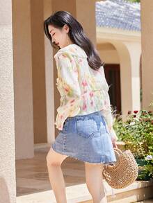 Floral Print Ruffle Trim Blouse - Multicolor - View 2