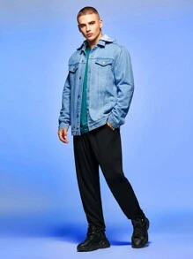 Manfinity EZcore 男士翻蓋細節連帽牛仔夾克