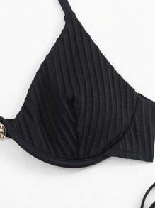 SHEIN Swim Summer Beach Halter Underwire Tie Side Bikini Set - Black - View 4