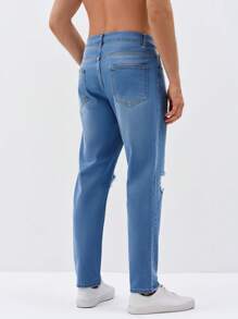 RueChic Men Ripped Straight Leg Jeans - Light Wash - View 2