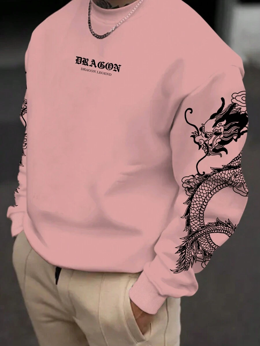 Manfinity LEGND Nam Rồng & Đồ họa Chữ cái Áo nỉ - Hồng - Xem 1