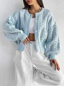 SHEIN Qutie Xoắn Dan Thả vai Áo len Mở - Màu xanh lam - Xem 3