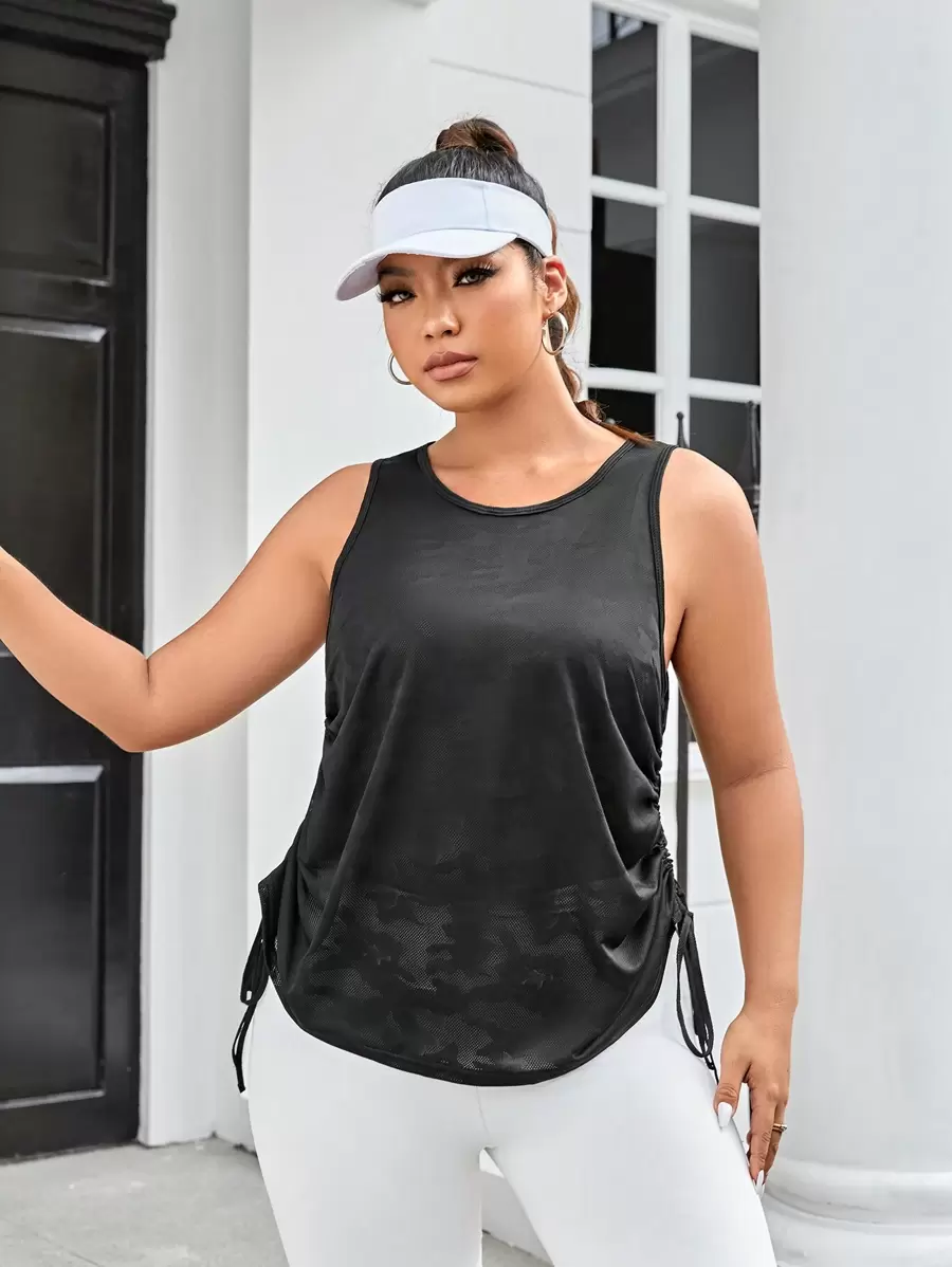 SHEIN Daily&Casual Top tank deportivo con cordón lateral - Negro - Ver 1