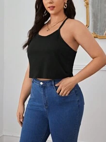 SHEIN Privé Plus Solid Backless Halter Top - Black - View 5