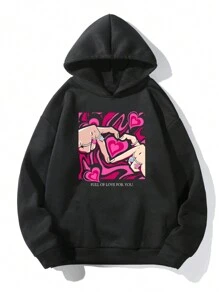 Manfinity RebelGame Nam Kích thước lớn Đồ họa trái tim & khẩu hiệu Hoodie - màu đen - Xem 1