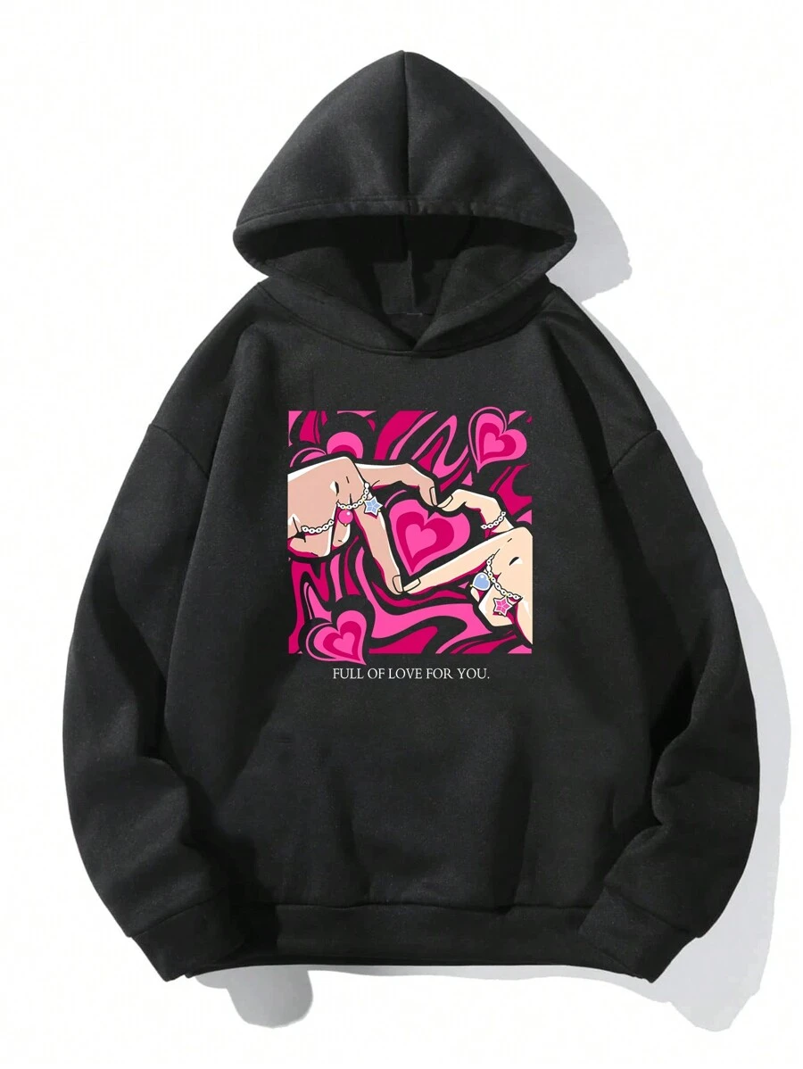 Manfinity RebelGame Nam Kích thước lớn Đồ họa trái tim & khẩu hiệu Hoodie - màu đen - Xem 1