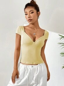 SHEIN Unity Sweetheart Neck Crop Tee - Apricot - View 4