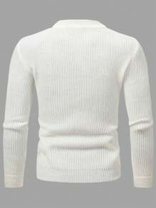 Manfinity Homme Men 1pc Zip Up Ribbed Knit Drop Shoulder Cardigan Chunky Plain All White Urban Fashion Friends, Long Sleeve Top