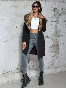 Eilly Bazar Fuzzy Vòng cổ Mở Mặt trước áo - màu đen - Xem 5