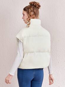 SHEIN MOD 抽繩下擺羽絨背心大衣 - 白色 - 查看 2