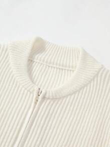 Manfinity Homme Men 1pc Zip Up Ribbed Knit Drop Shoulder Cardigan Chunky Plain All White Urban Fashion Friends, Long Sleeve Top