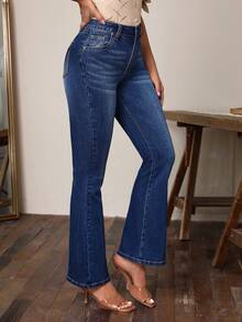 SHEIN LUNE Jeans de pierna amplia - Azul lavado oscuro - Ver 5