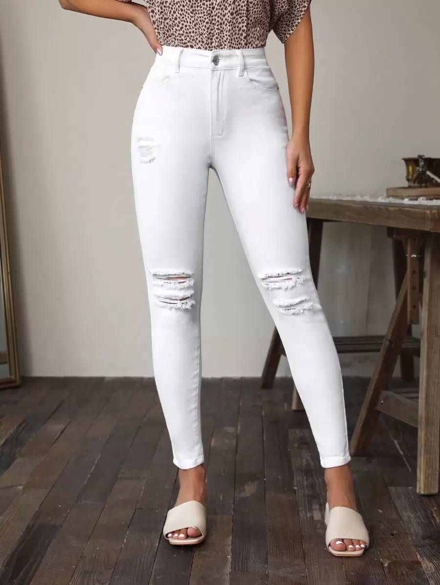 SHEIN Frenchy Schmale Jeans mit Riss,